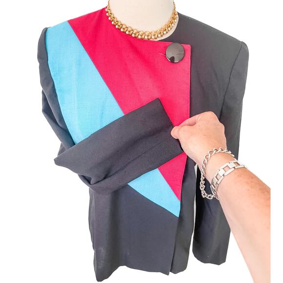 Vintage 80s Leslie Fay retro padded shoulder blazer jacket size small S - Picture 8 of 8